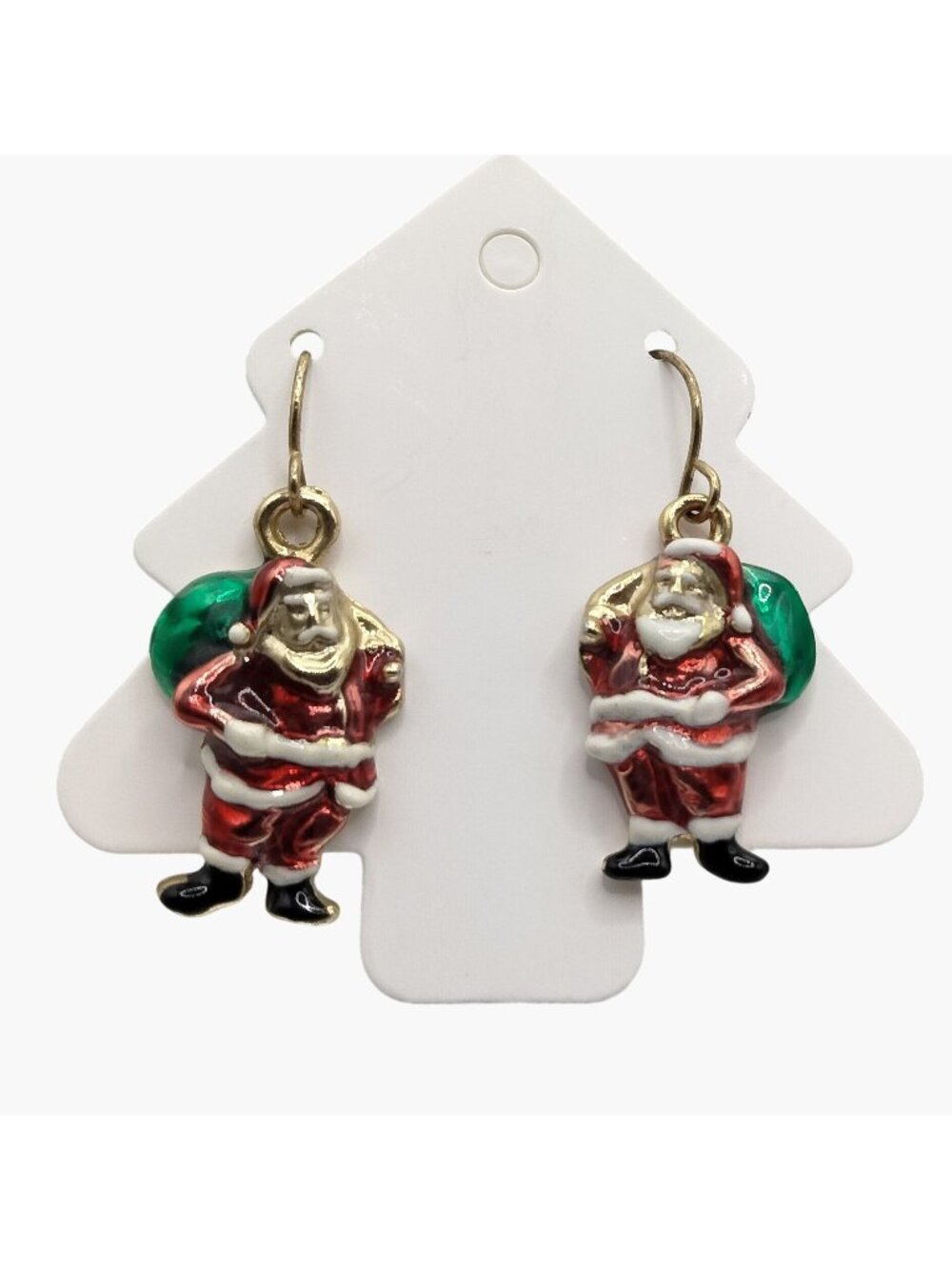 Santa Claus Drop Earrings Christmas Jewelry Festive Holiday Red Green Enamel